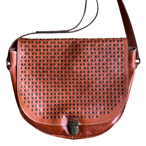 Patricia‎ Nash Studded VTG Leather Crossbody Bag Saddle Cognac Brown Distressed - Picture 1 of 10